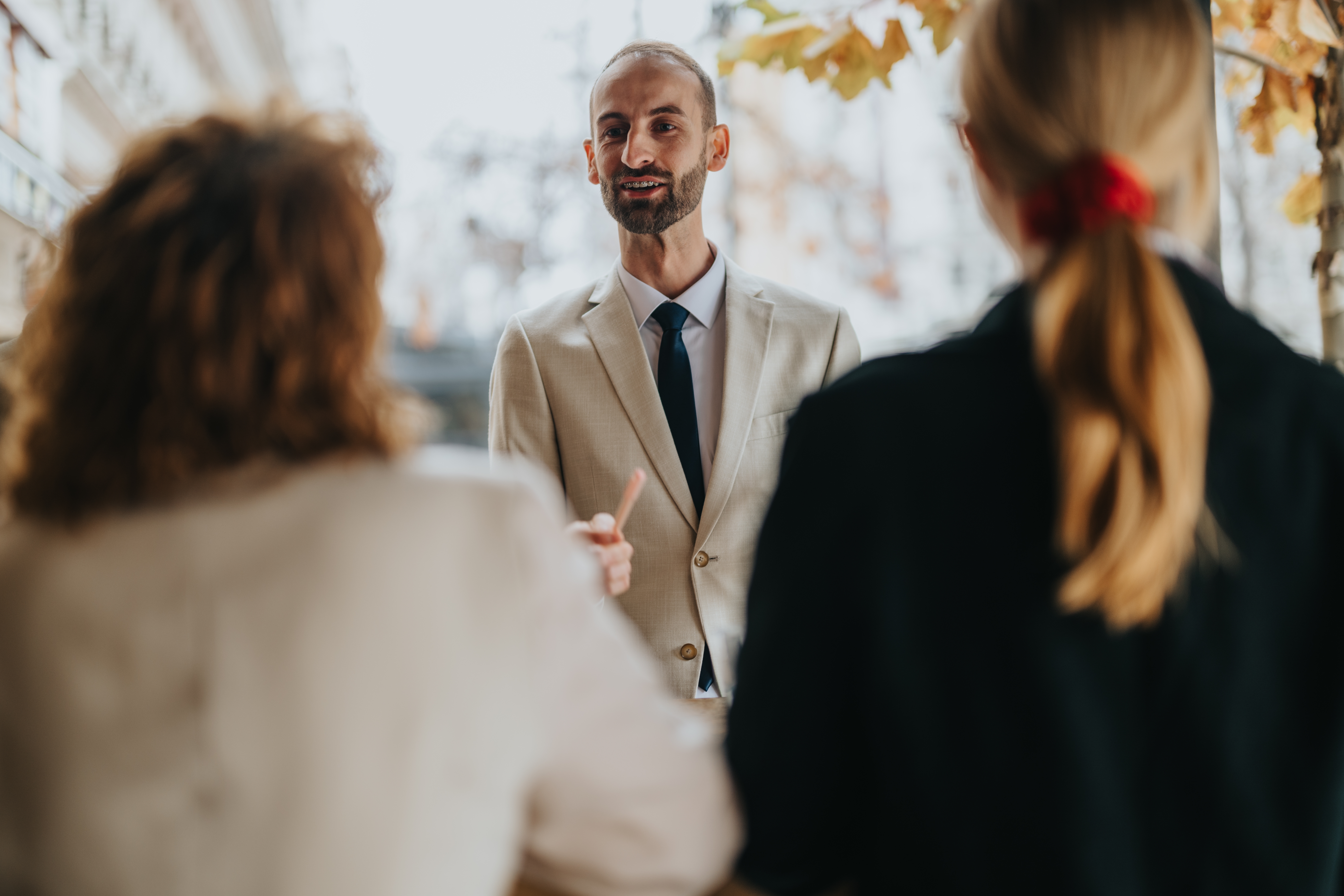 business man having in-person interaction